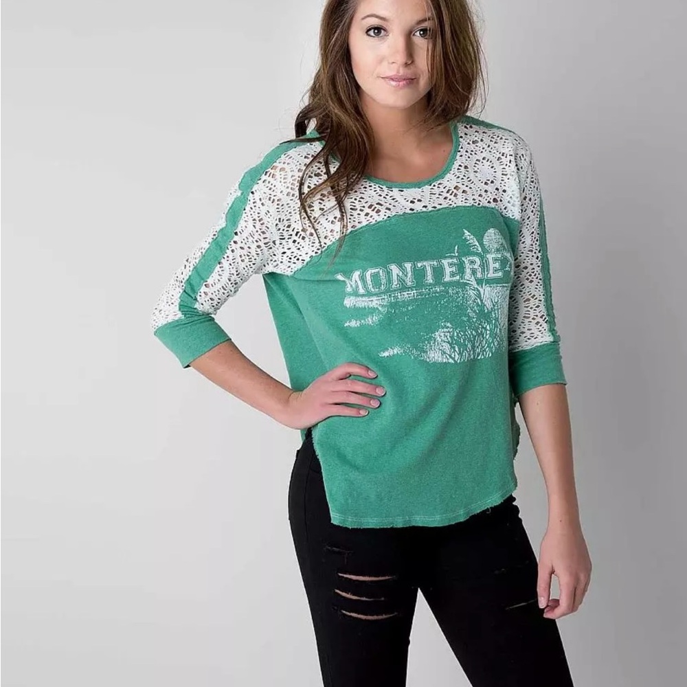 We The Free Green and White Graphic Long Sleeve Tee